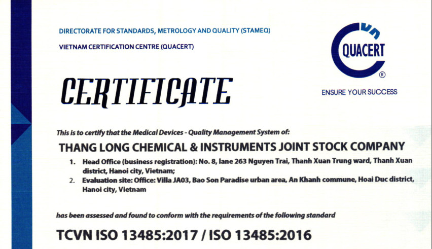 THĂNG LONG INSTRUMENTS ĐẠT CHỨNG CHỈ ISO 13485