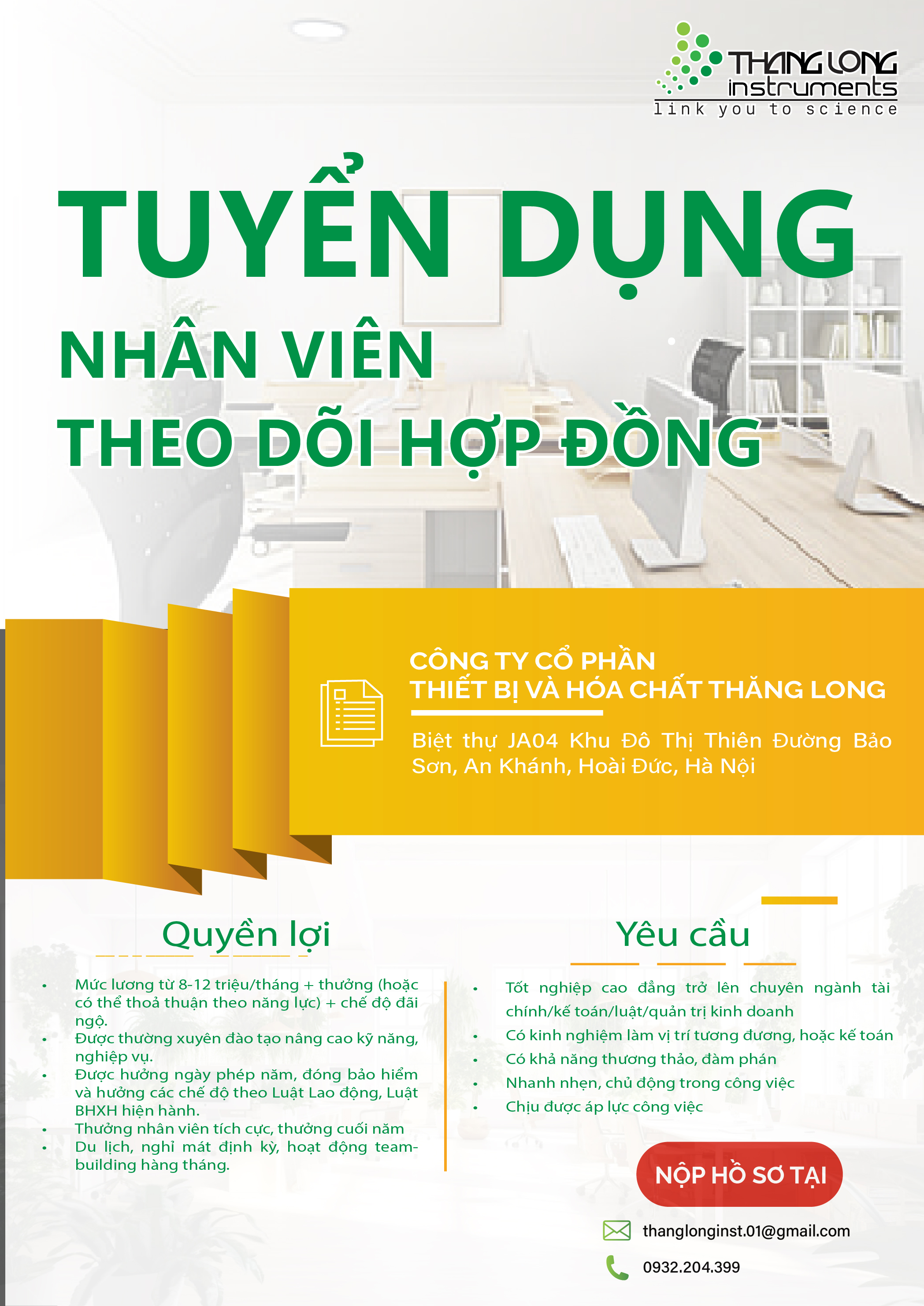 Tuyển dụng vị trí nhân viên Theo dõi hợp đồng