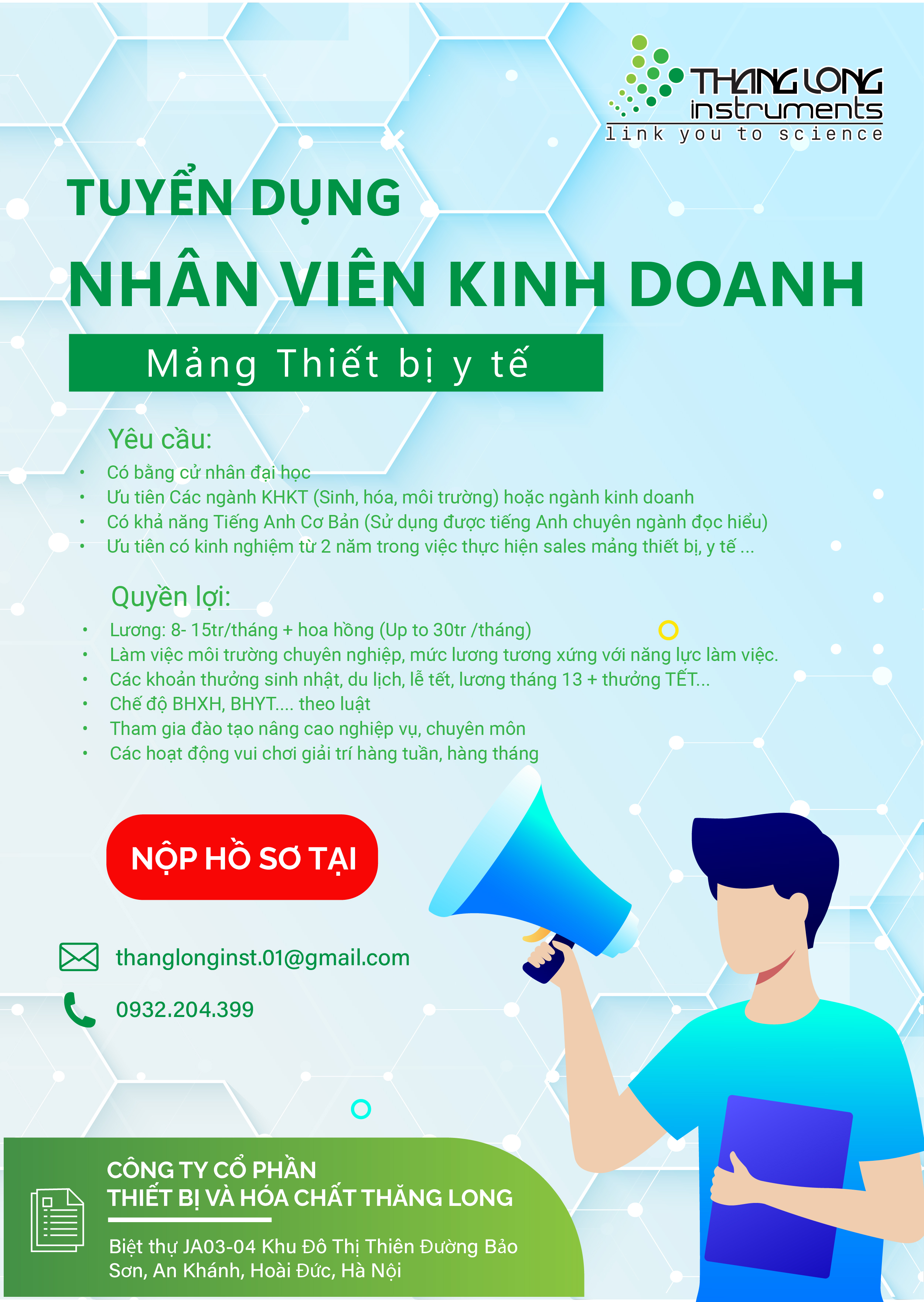 Tuyển dụng vị trí nhân viên kinh doanh (Mảng thiết bị Y tế)