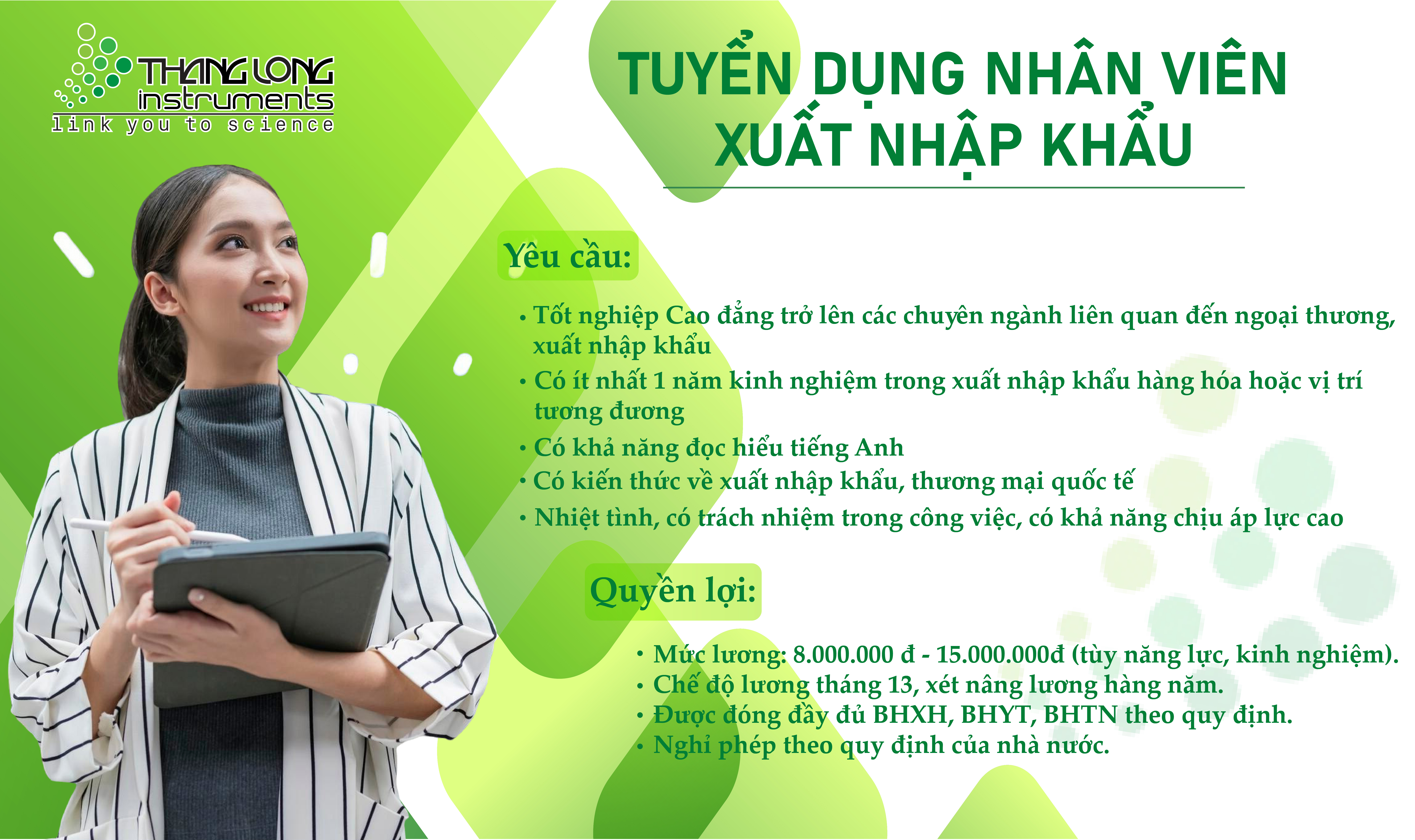 Tuyển dụng vị trí nhân viên Xuất nhập khẩu